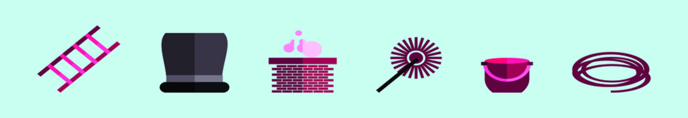 set of home chimney icon symbol with stair design template with various models isolated vector on blue background