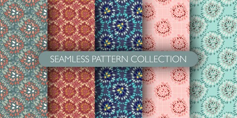 Set of tribal seamless pattern with dot circles. African elements collection. Simple geometry backdrop.