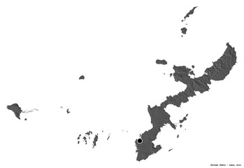 Okinawa, prefecture of Japan, on white. Bilevel