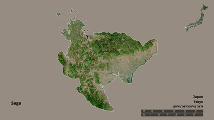 Saga, prefecture of Japan, zoomed. Satellite