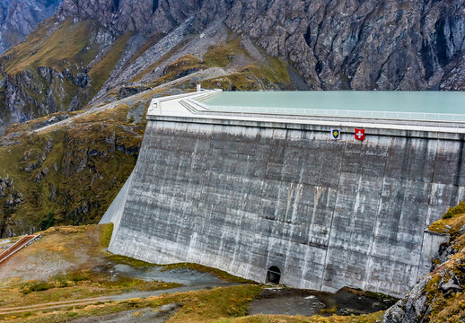 Grande Dixence Dam in Swiss Alps. The tallest gravity dam in the world.