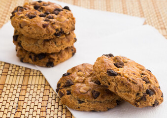 cookies with chocolate and hazelnuts lie on the table