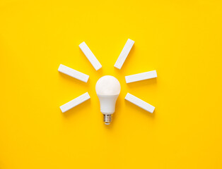 Light bulb with wooden blocks with  copy space.  Business ideas inspiration and innovation.