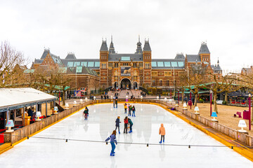 Nice view from Rijksmuseum in Amsterdam during Autumn , Netherlands