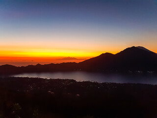 Sunrise panorama view from top of Batur volcano