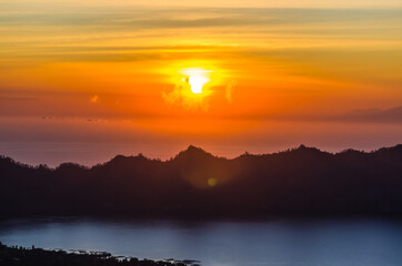 Sunrise panorama view from top of Batur volcano