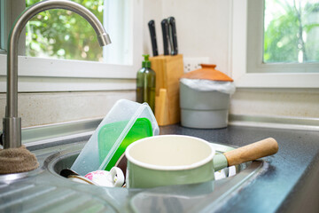 Dirty dishes in ktichen.