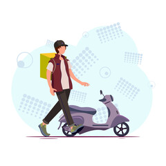 COVID-19. Coronavirus epidemic. Online Delivery Service concept. scooter courier, delivery man in respiratory mask. raster version. Delivery service on scooter. 