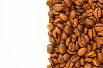 Brown roasted coffee beans seed on white background