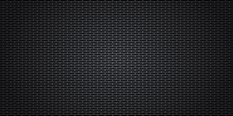 Black metallic abstract background, perforated steel mesh. Dark mockup for cool banners, vector illustration.
