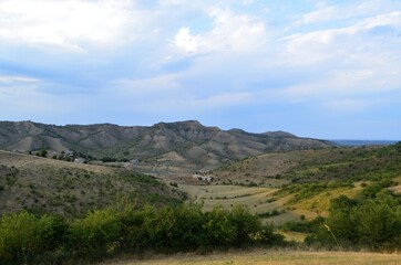 Fototapeta premium mountains, plain nature of Dagestan. Blue sky