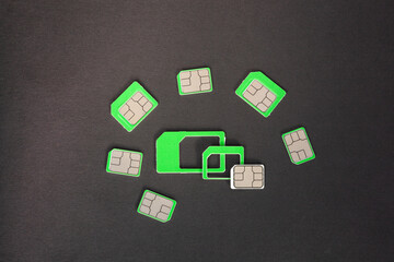 lots of nano and micro sim cards extract from sim card adaptor