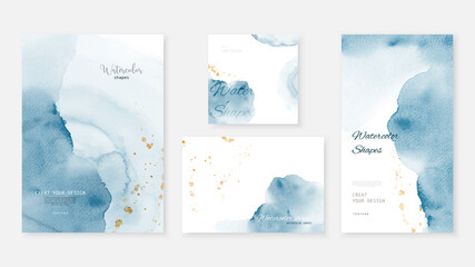 Creative template background set with blue and splash gold watercolor - obrazy, fototapety, plakaty