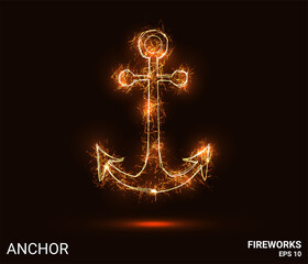 Anchor fireworks. The anchor consists of sparks and fire. Festive bright fireworks. Decorative element for celebrations and holidays. Vector illustration. © newrossosh