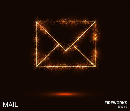 Letter fireworks. Mail consists of sparks and fire. Festive bright fireworks. Decorative element for celebrations and holidays. Vector illustration.