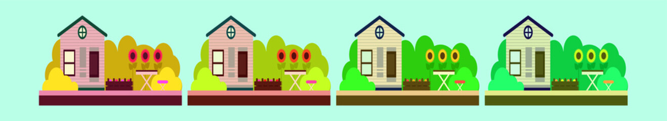 Obraz na płótnie Canvas set of houses exterior cartoon icon design template with various models. vector illustration isolated on blue background
