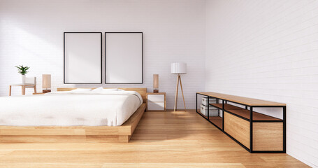 Bedroom interior loft style with Computer and office tool on desk. 3D rendering