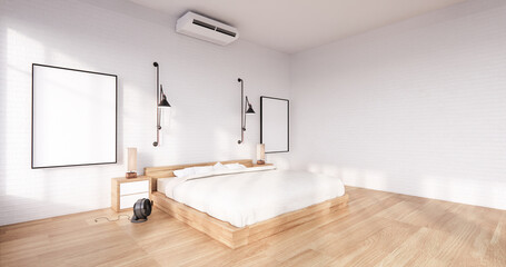 Bedroom interior loft style with frame on white wall brick. 3D rendering