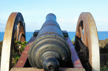 Old Spanish cannon in ancient fortress in the Philippines.