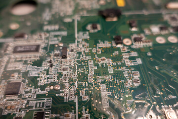 hi tech close-up of electronics circuit board or motherboard