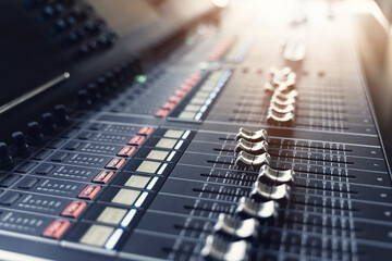 professional concert mixing console is equipped with high-precision and long-stroke faders. Close-up