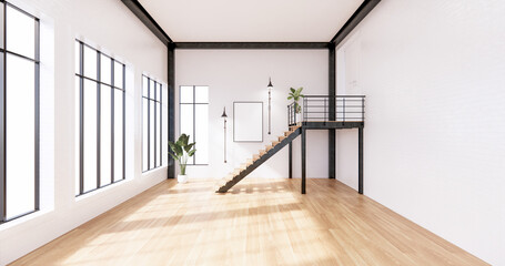 The interior ,Modern loft style living interior design. 3d rendering