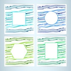 Four different colored wavy background and white space for writing. Vector, illustration, eps 10.
