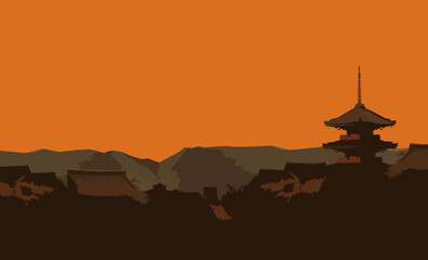 Naklejka premium Kyoto-style background illustration of the ancient capital