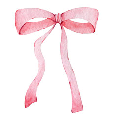 Watercolor ribbon banner and bow for your greeting and logo text