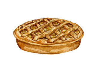 Watercolor home baked pie illustration 