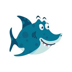 Sharks in cartoon style. Comic sharks emotions. Ocean fish character. Collection of illustrations for children isolated on a white background. Vector