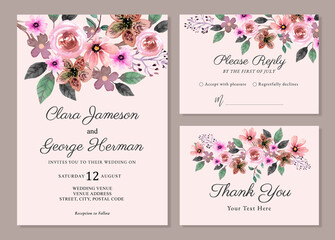 Vintage Rose and Hellebores Florals Watercolor Wedding Invitation