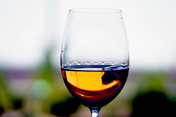 Rose wine glass with ice 