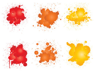 Vector collection of artistic grungy paint drop, hand made creative splash or splatter stroke set isolated white background. Abstract grunge dirty stains group, education or graphic art decoration