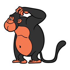 Funny Gorilla scratching the head because confused, best for puzzle or games product for children, Cartoon Vector