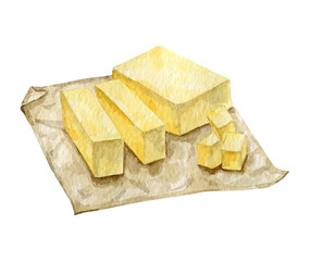 Watercolor block of milky butter