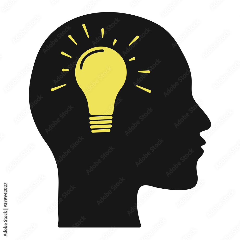 Poster idea lightbulb in head. lamp instead of a brain.