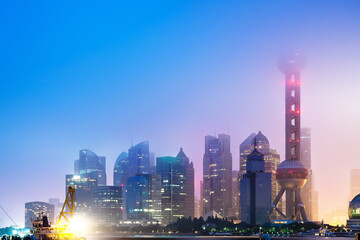 Obraz premium Empty square floor and Shanghai Lujiazui commercial building scenery at night,China.