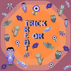 Halloween themed card with attributes on the compact red background with the inscription
