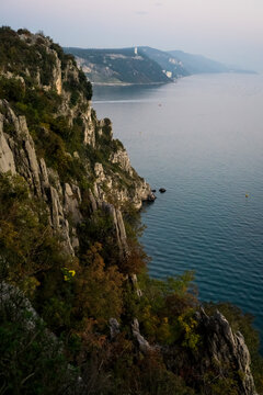 Amazing seascape from a lookout. Duino, Trieste, Italy.
