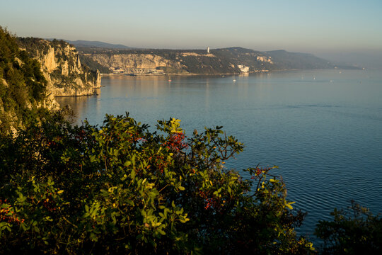 Amazing seascape from a lookout. Duino, Trieste, Italy.
