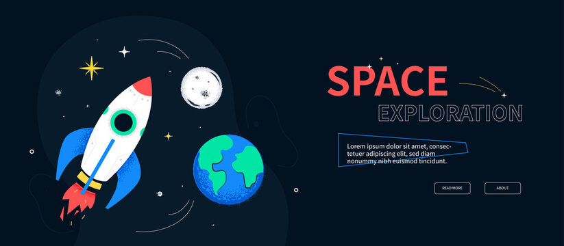 Space exploration - colorful flat design style web banner