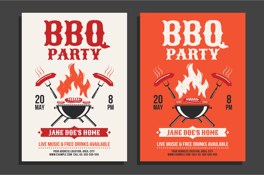 BBQ party flyer, Barbecue Invitation Poster, Food Template, Vector