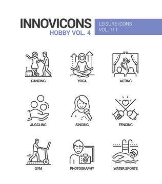 Hobby and activities - line design style icons set