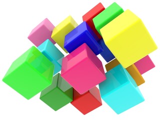 Obraz premium Toy blocks of different colors scattered on a white background