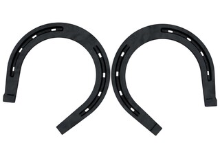 Two black horseshoes on white