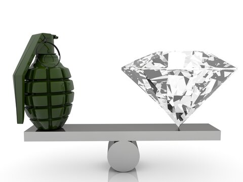 The concept of balance between a hand grenade and a diamond