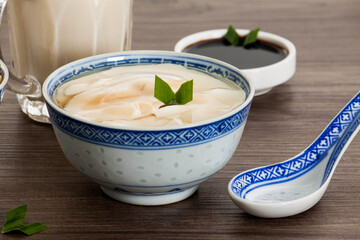 bowl of bean curd or soy pudding