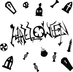 Happy Halloween holiday, 31st October All saints day, text isolated lettering drawings freehand icons in vector