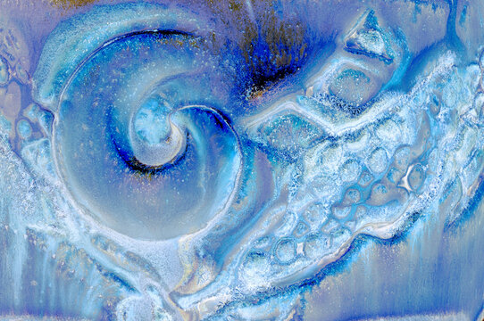 Closeup of shell patterns in ceramic clay, textures coloration, detail